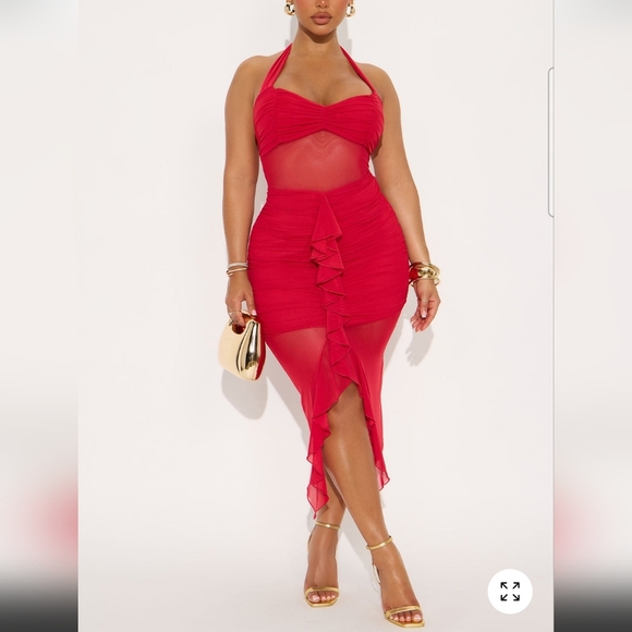 Fashion Nova Dresses & Skirts - Fashion Nova Red Halter Mesh Midi Dress